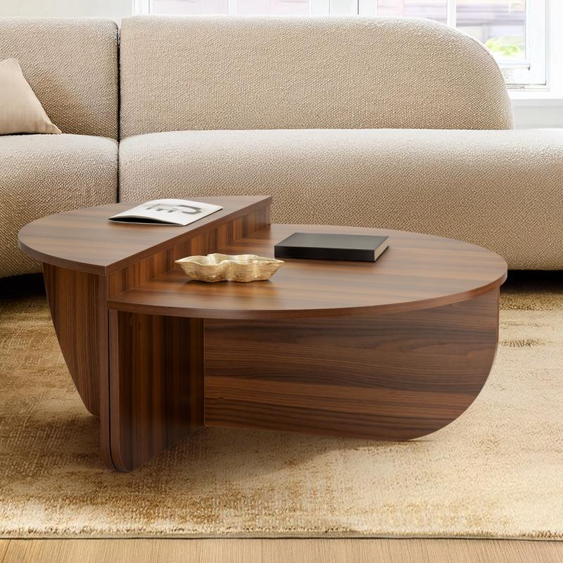 ronde salontafel met twee niveaus in gebruik